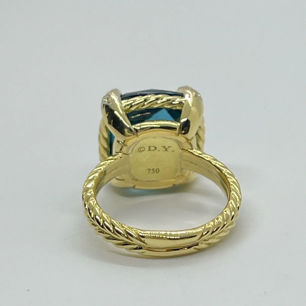 David Yurman Chatelaine Ring 18K Yellow Gold,Hampton Blue Topaz & Diamonds, 14mm - Picture 10 of 16